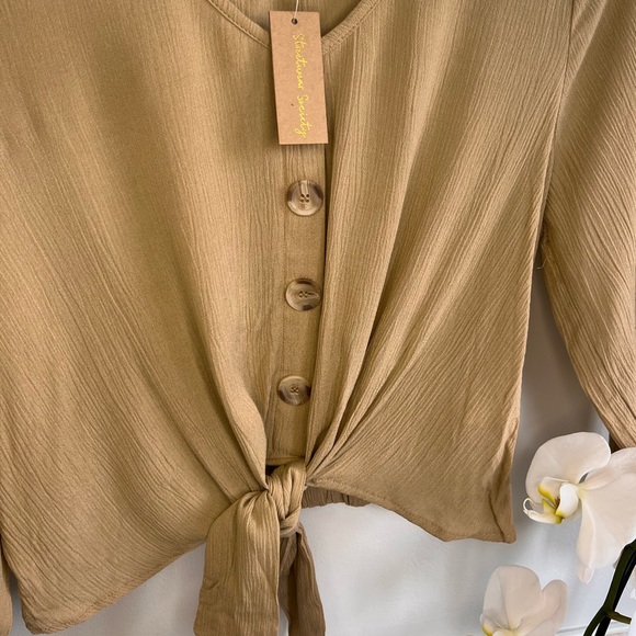 Full-sleeve summer blouse with a front knot (bow) - Picture 6 of 10